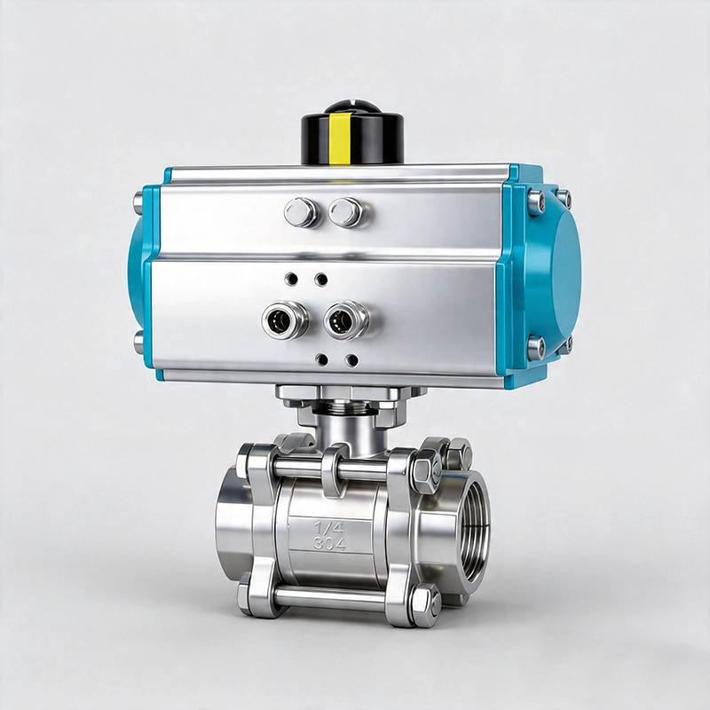 Pneumatic Actuated 3-Piece Ball Valve Pneumatic Actuated 3-Piece Ball Valve with Female Threaded Ends